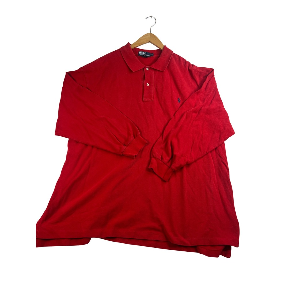 Polo Ralph Lauren Mens 2XL Big Red Long Sleeve Pique Polo Shirt Blue Pony Logo